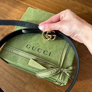 AUTHENTIC GG MARMONT THIN LEATHER BELT WITH SHINY BUCKLE